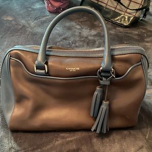 Brown with Navy blue trim Coach Handbag